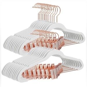 24-Pack Velvet Pants Hangers w/ Rose Gold Clips, Non-Slip, Space-Saving, White